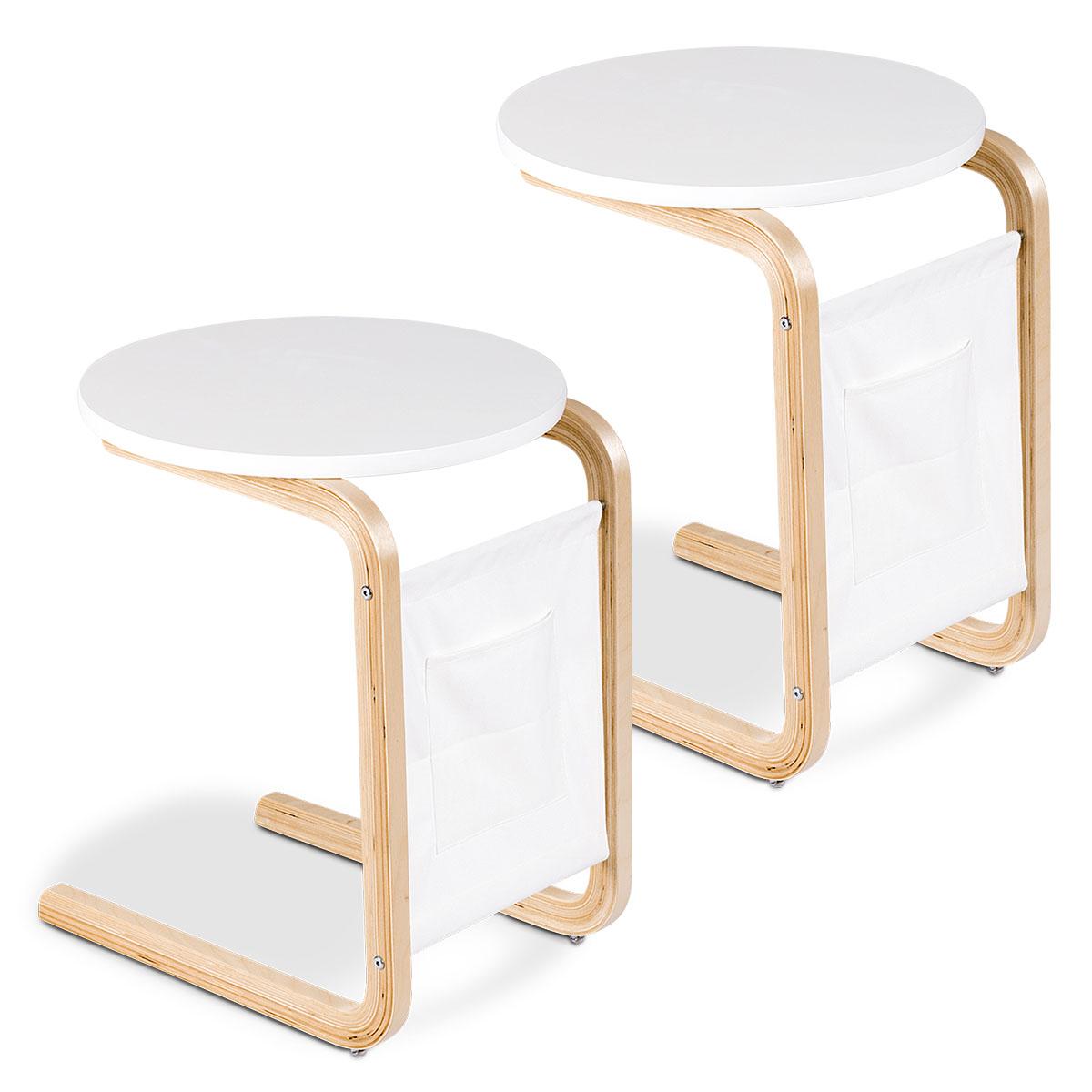 Giantex End Table, Sofa Side Table w/Storage Bag, Round Tabletop & Wood Couch Snack, Accent C Table Nightstand for Living Room, Bedroom