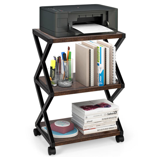 Giantex 3-tier Mobile Printer Stand, Rolling Cart w/Storage Shelves, Workspace Machine Stand for Home Office, Brown