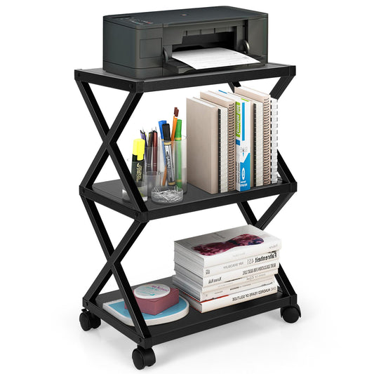 Giantex 3-tier Mobile Printer Stand, Rolling Cart w/Storage Shelves, Workspace Machine Stand for Home Office, Black