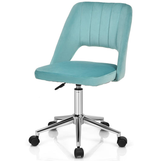 Giantex Mid Back Velvet Chair, Accent Vanity Chair w/Adjustable Height & Swivel Wheels, Modern Leisure Chair w/Chrome Base for Home Office, Green