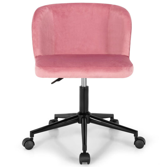 Giantex Velvet Leisure Chair, Comfy Computer Desk Chair w/Adjustable Height, Ergonomic Swivel Rolling Accent Chair, Vanity Chair for Home & Office, Pink