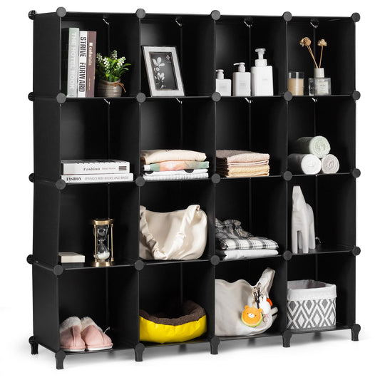 Giantex 16 Cubes Storage Organizer, Plastic PP Closet Cabinet w/Steel Frame, Space Saving Portable DIY Modular Wardrobe