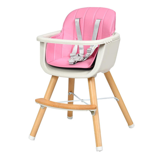 3 in 1 Convertible Baby High Chair, Toddler Dining Chair w/3-Position Adjustable Food Tray, 5-Point Harness & Adjustable Seat Height, Pink