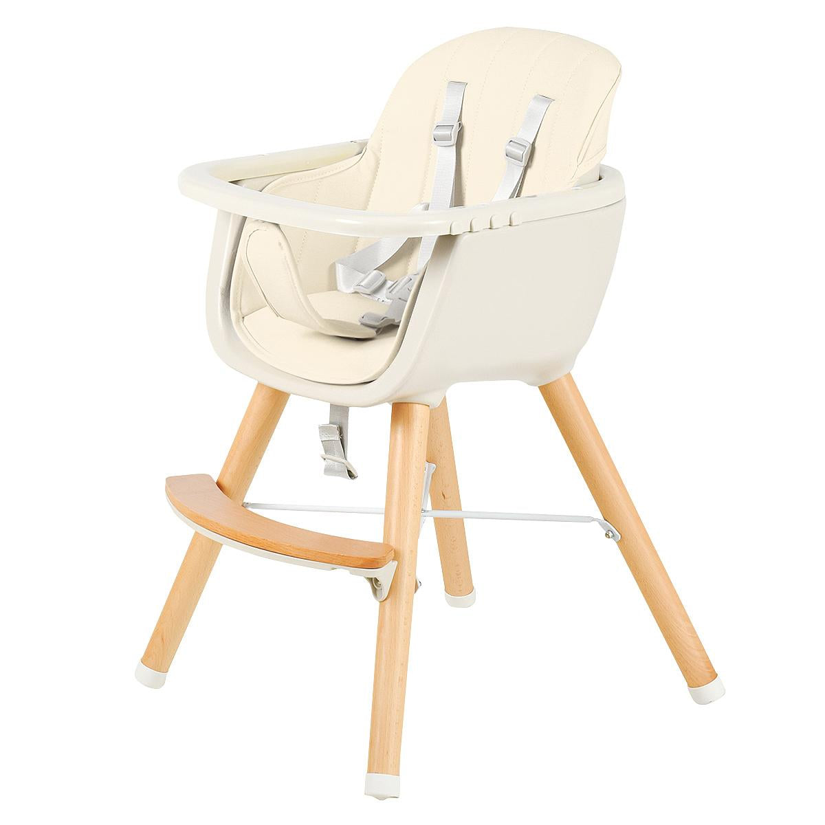 3 in 1 Convertible Baby High Chair, Toddler Dining Chair w/3-Position Adjustable Food Tray, 5-Point Harness & Adjustable Seat Height