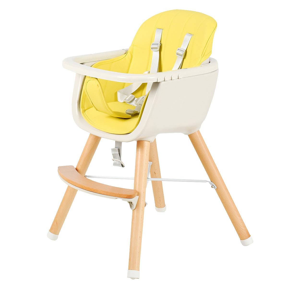 3 in 1 Convertible Baby High Chair, Toddler Dining Chair w/3-Position Adjustable Food Tray, 5-Point Harness & Adjustable Seat Height, Yellow
