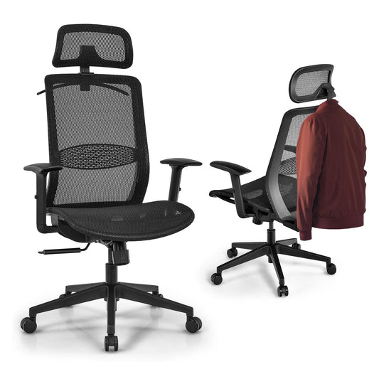 Giantex High Back Mesh Office Chair, Ergonomic Executive Chair w/Adjustable Reclining Angles, Lumbar Support & Coat Hanger, Rolling Computer Desk Chair, Black