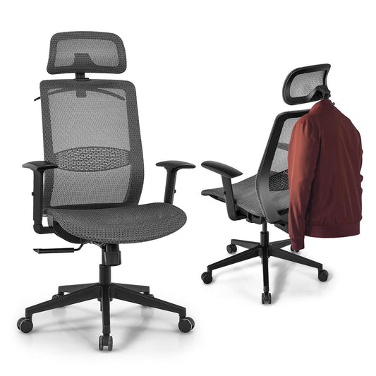 Giantex High Back Mesh Office Chair, Ergonomic Executive Chair w/Adjustable Reclining Angles, Lumbar Support & Coat Hanger, Rolling Computer Desk Chair, Grey