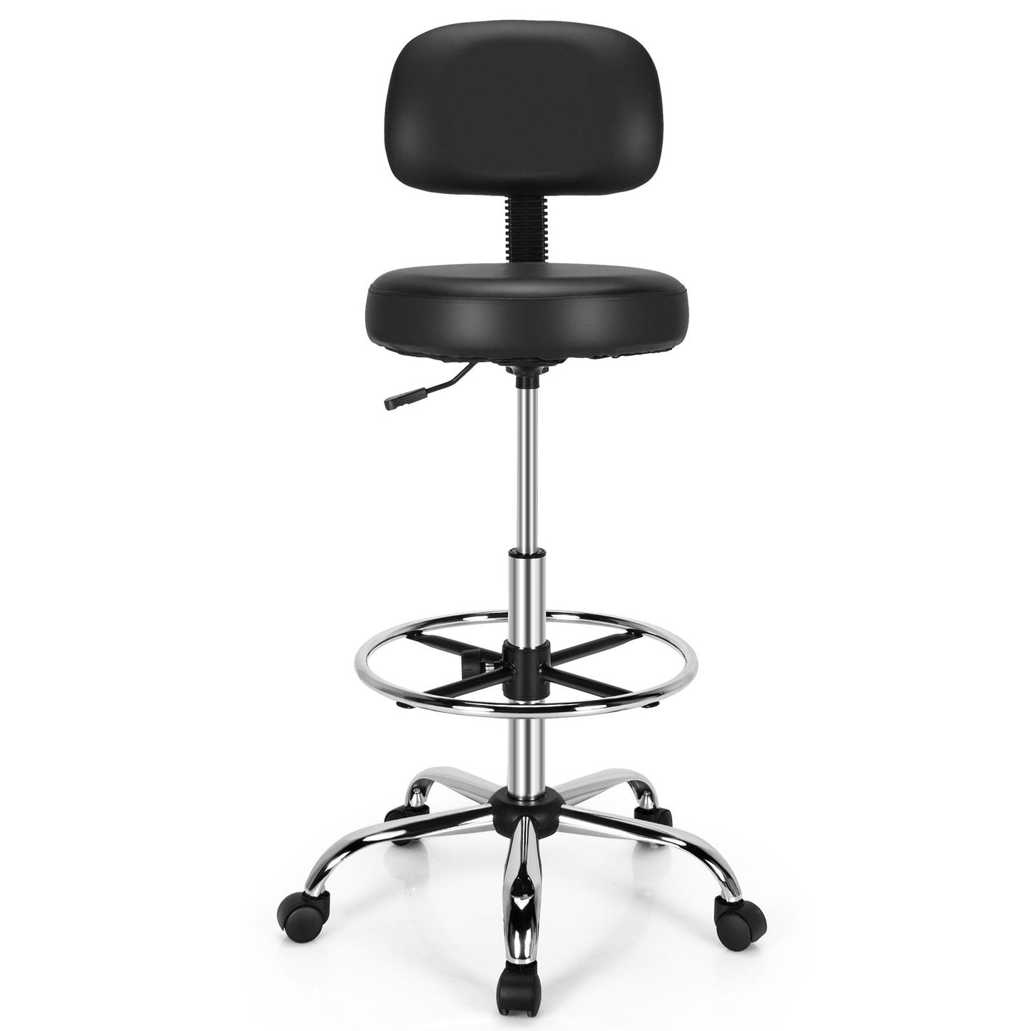 Giantex Ergonomic Office Chair w/PU Leather, Adjustable Drafting Swivel Chair w/Foot Ring, Standing Task Chair w/Mid Back