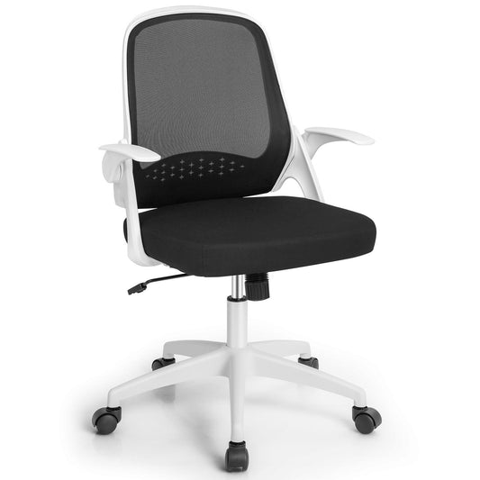 Giantex Mesh Rolling Office Chair w/Flip-up Armrest, Adjustable Ergonomic Desk Chair, Task Computer Chair w/Lumbar Support, Rocking Backrest, Executive Chair for Home Office, White