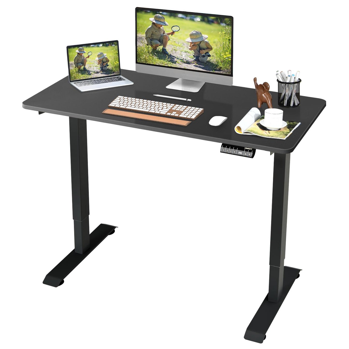 Giantex Electric Height Adjustable Desk, Sit Stand Home Office Desk w/4 Memory Positions & LED Display, 48” Standing Computer Workstation w/Anti-collision Design for Students & Office Stuff, Black