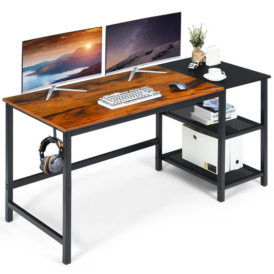 Giantex 59” Computer Desk w/Removable Storage Shelves & Charging Station, Industrial Writing Workstation w/ Headphone Hook, Large Laptop Desk