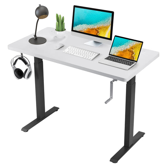 Giantex Crank Height Adjustable Standing Desk, Manual Sit to Stand Desk w/ Headphone Hook & Cable Tray, 48 Inch Stand up Computer Desk for Home & Office