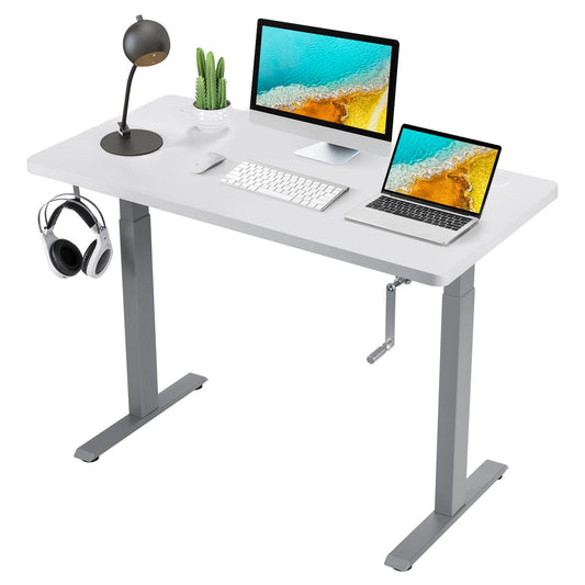 Giantex Crank Height Adjustable Standing Desk, Manual Sit to Stand Desk w/ Headphone Hook & Cable Tray, 48 Inch Stand up Computer Desk for Home & Office, Gray
