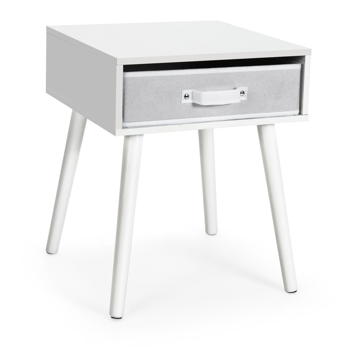 Giantex End Table, Accent Bedside Table W/ 1 Removable Fabric Drawer, ultipurpose for Living Room, Bedroom, Sofa Side Small Space Nightstand, White