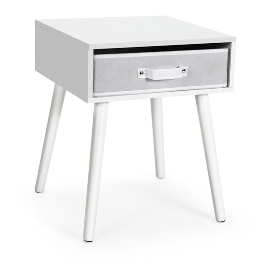 Giantex End Table, Accent Bedside Table W/ 1 Removable Fabric Drawer, ultipurpose for Living Room, Bedroom, Sofa Side Small Space Nightstand, White