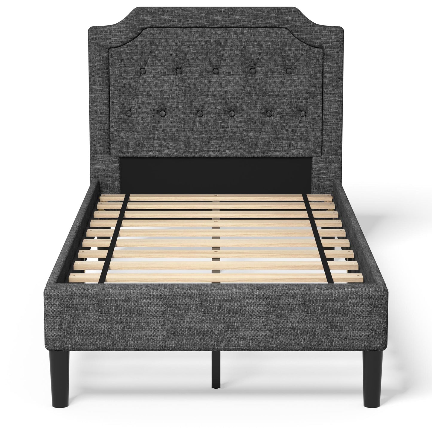 Giantex Upholstered Platform Bed Twin, Solid Mattress Foundation W/Wood Slat Support & Button Tufting Headboard, No Box Spring Required, Easy Assemble