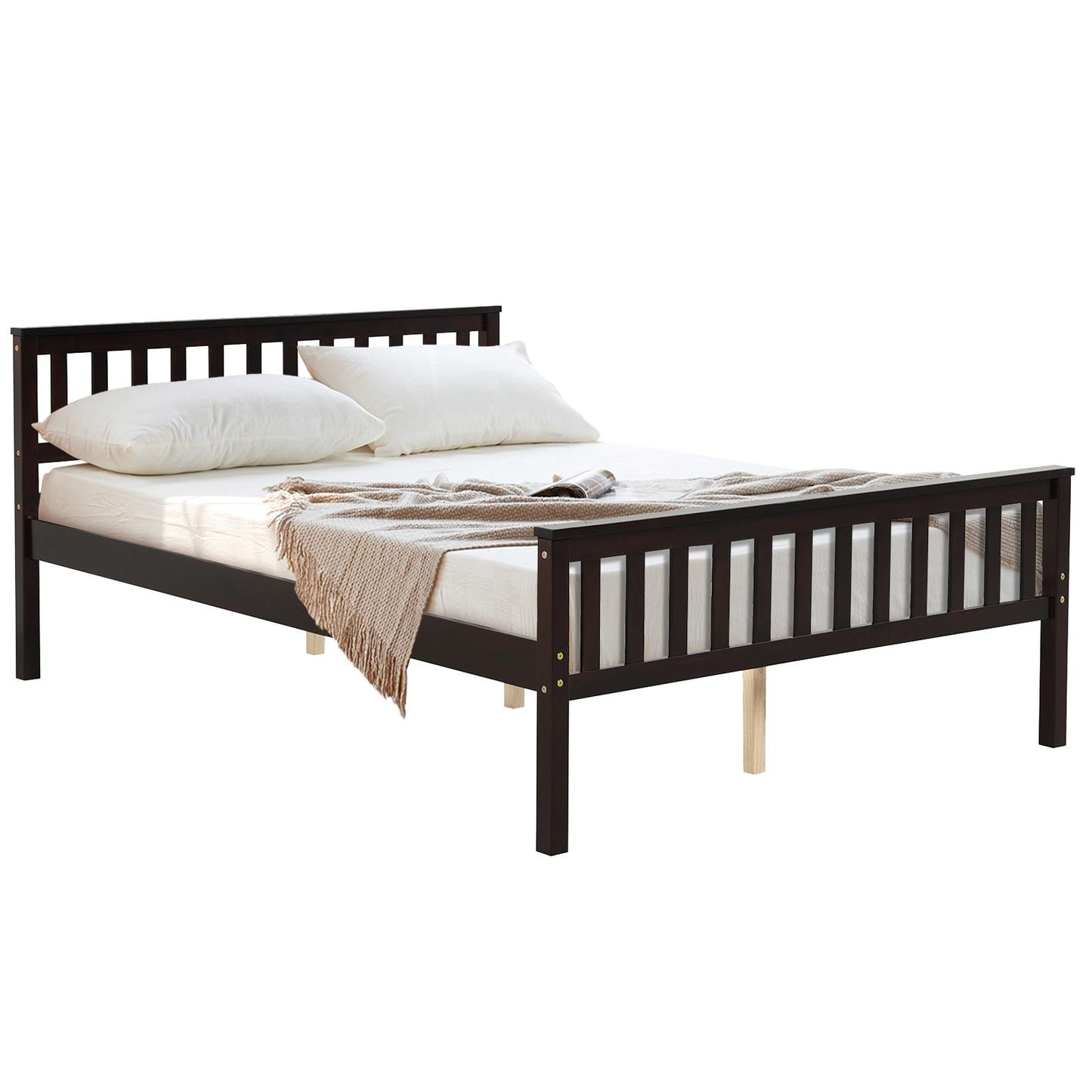 Giantex Wood Bed Frame,  Bed Mattress Foundation w/Headboard & Footboard, No Box Spring Needed, Full Size