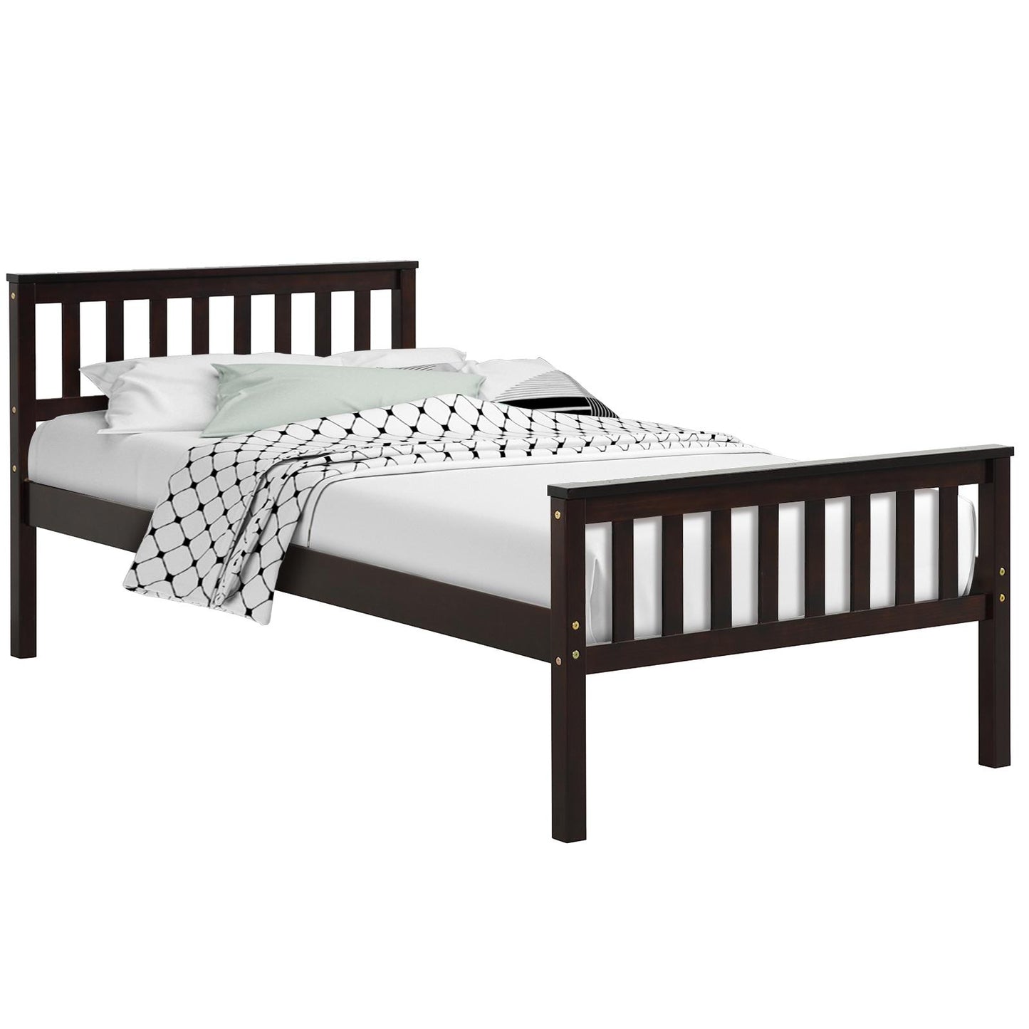 Giantex Wood Bed Frame,  Bed Mattress Foundation w/Headboard & Footboard, No Box Spring Needed, Twin Size