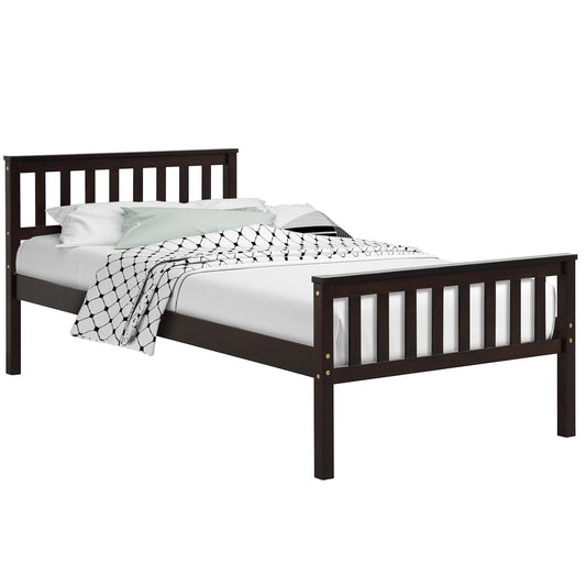 Giantex Wood Bed Frame,  Bed Mattress Foundation w/Headboard & Footboard, No Box Spring Needed, Twin Size