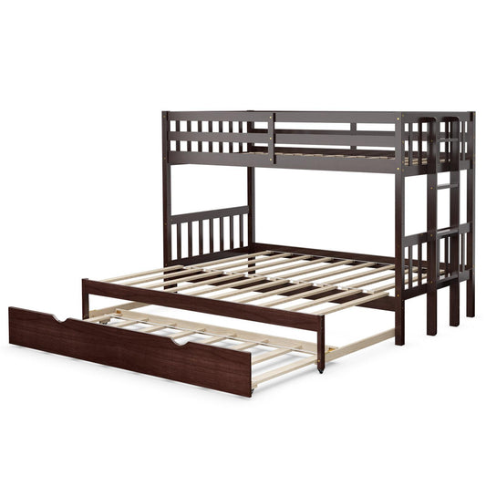 Giantex Twin Over Twin Pull-Out Bunk Bed, Wood Bed w/Trundle Wooden Ladder & Safety High Guardrail for Home, Dorm, Apartment, Espresso