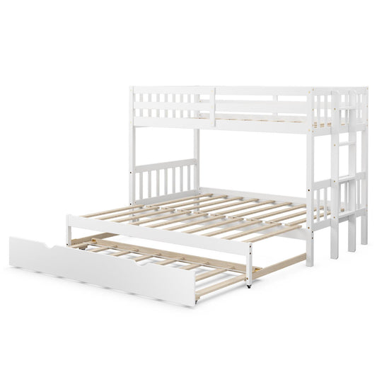 Giantex Twin Over Twin Pull-Out Bunk Bed, Wood Bed w/Trundle Wooden Ladder & Safety High Guardrail for Home, Dorm, Apartment, White