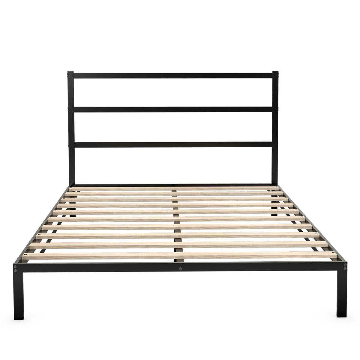 Giantex Metal Bed Frame w/Headboard, Bed Frame Mattress Foundation w/Wood Slat Support, No Box Spring Needed, Queen