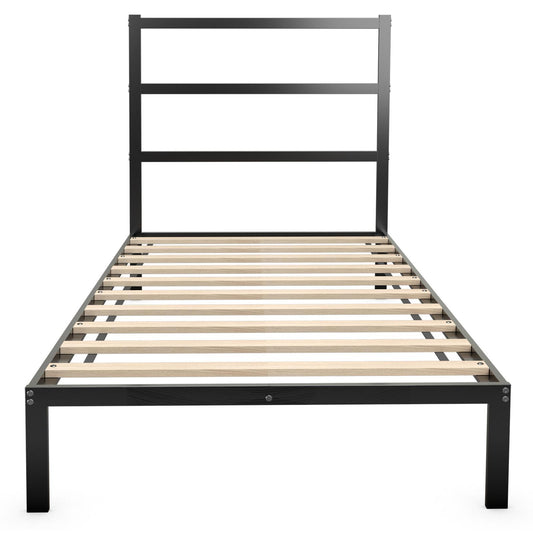 Giantex Metal Bed Frame w/Headboard, Bed Frame Mattress Foundation w/Wood Slat Support, No Box Spring Needed, Twin