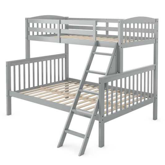 Giantex Twin Over Full Size Bunk Bed, Convertible Solid Wood Bunk Bed with Enhanced Upper-Level Guardrail & Safe Ladder for Kids and Teens, Gray