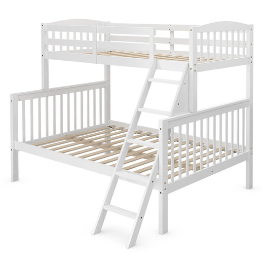 Giantex Twin Over Full Size Bunk Bed, Convertible Solid Wood Bunk Bed with Enhanced Upper-Level Guardrail & Safe Ladder for Kids and Teens, White