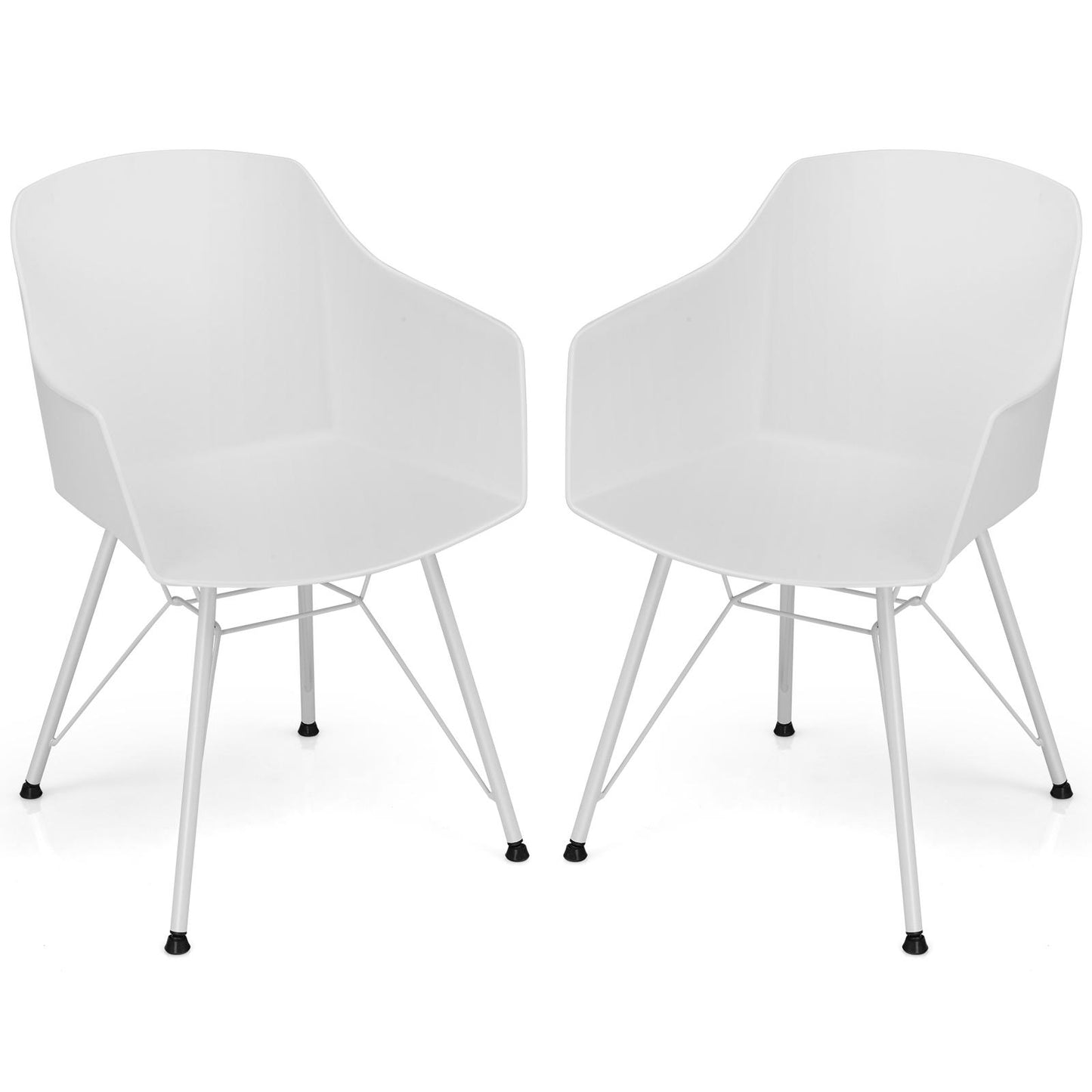Giantex Set of 2 Dining Chairs, Modern Molded Plastic Arm Chairs w/Metal Base, Ergonomic Backrest& Armrest, Accent Kitchen Chairs, White