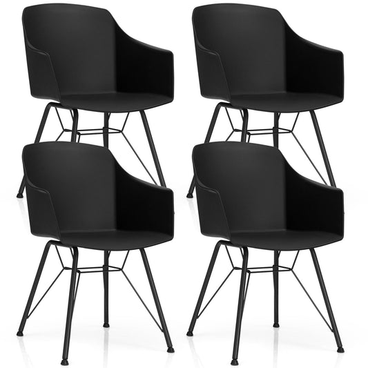 Giantex Set of 4 Dining Chairs, Modern Molded Plastic Arm Chairs w/Metal Base, Ergonomic Backrest& Armrest, Accent Kitchen Chairs, Black