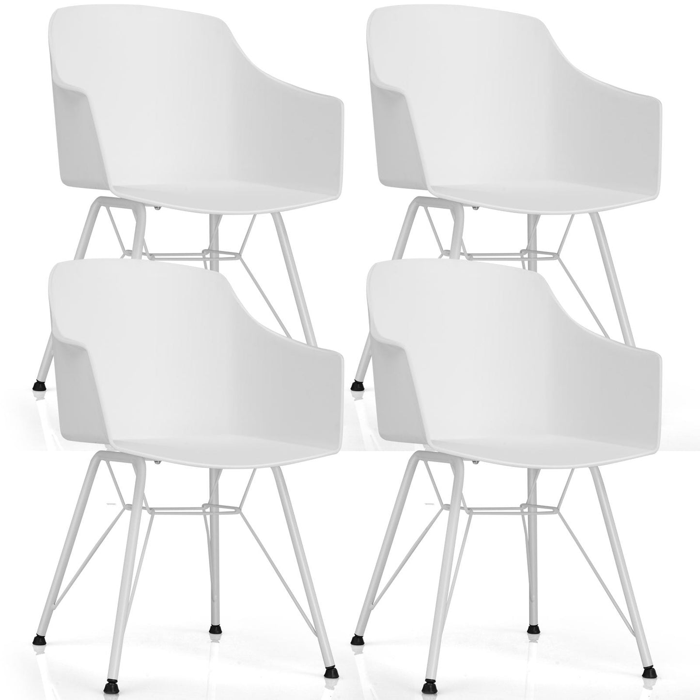 Giantex Set of 4 Dining Chairs, Modern Molded Plastic Arm Chairs w/Metal Base, Ergonomic Backrest& Armrest, Accent Kitchen Chairs, White