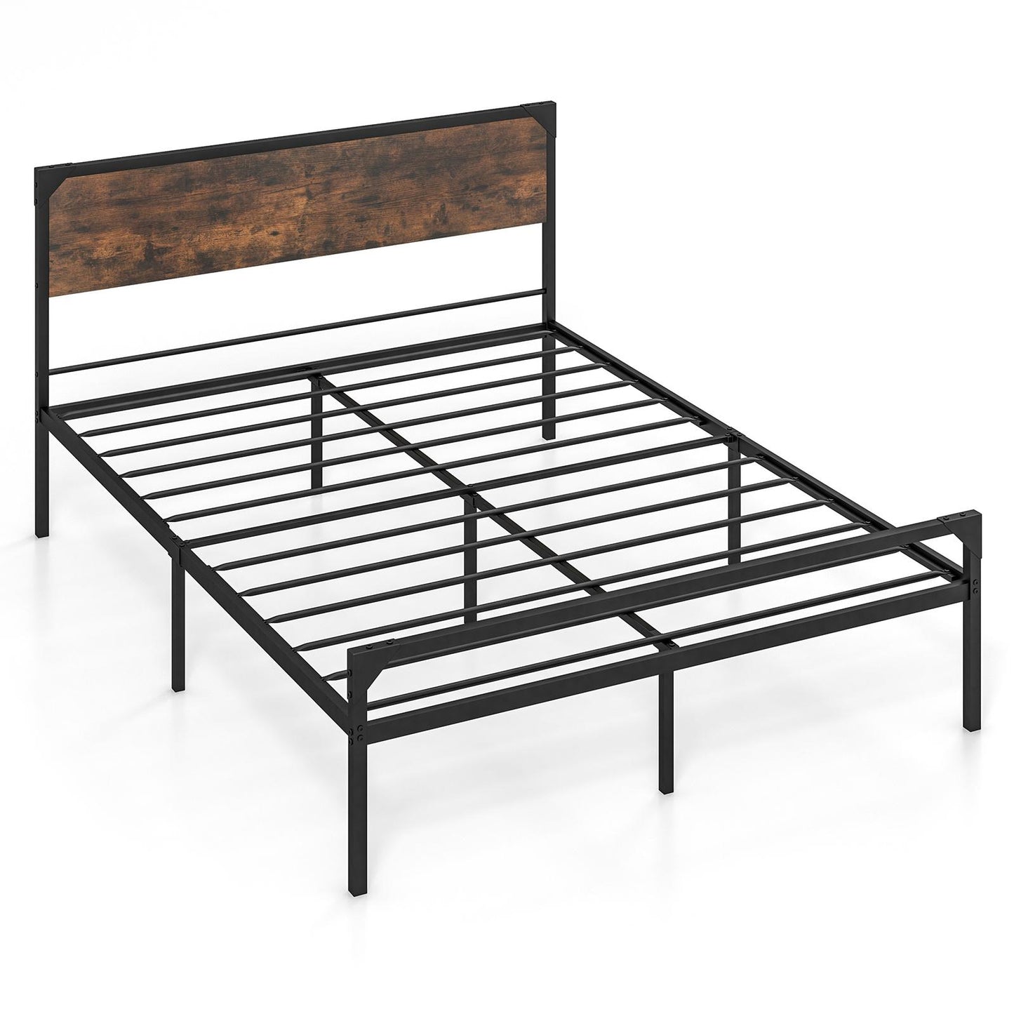Giantex Metal Bed Frame w/Wood Headboard, Queen Size Platform Mattress Foundation w/Under Bed Space & Strong Metal Slat Support, No Box Spring Needed, Easy Assembly