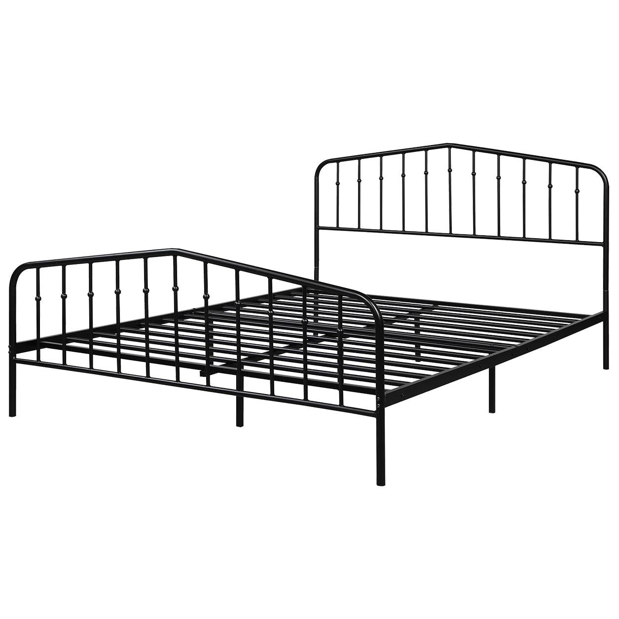 Giantex  Queen Size Metal Bed Frame, Vintage Mattress Foundation w/Headboard & Footboard, No Box Spring Needed, Easy Assembly, Black
