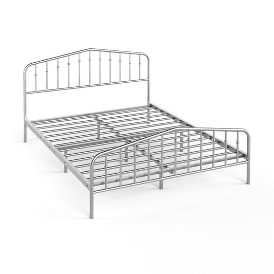Giantex  Queen Size Metal Bed Frame, Vintage Mattress Foundation w/Headboard & Footboard, No Box Spring Needed, Easy Assembly, Silver