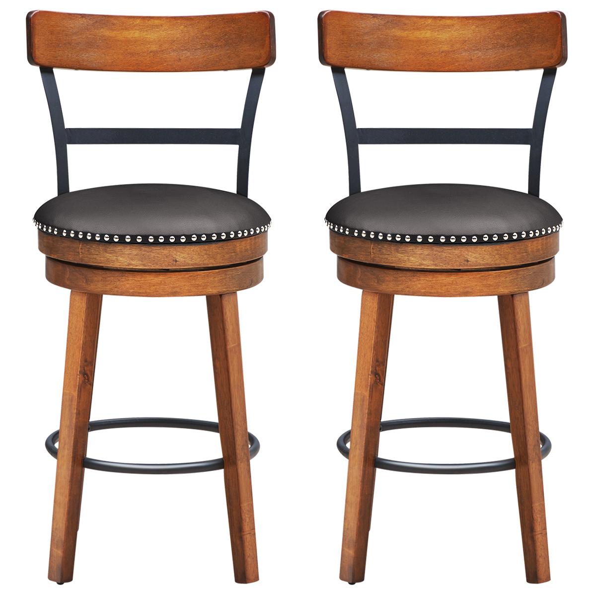 Giantex 25.5" Bar Stools, 360-Degree Swivel Stools wi Leather Padded Seat, Counter Height Stools for Pub, Restaurant, Kitchen (2)