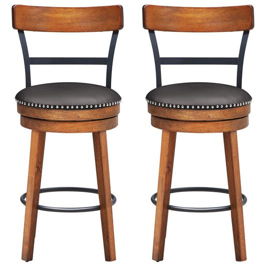 Giantex 25.5" Bar Stools, 360-Degree Swivel Stools wi Leather Padded Seat, Counter Height Stools for Pub, Restaurant, Kitchen (2)