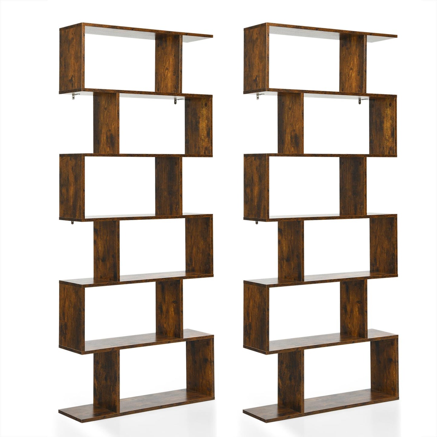 Giantex 2 PCS 6-Tier Bookshelf w/Open Shelves, S-Shaped Display Shelf, Wooden Utility Organizer Bookcase for Home Office