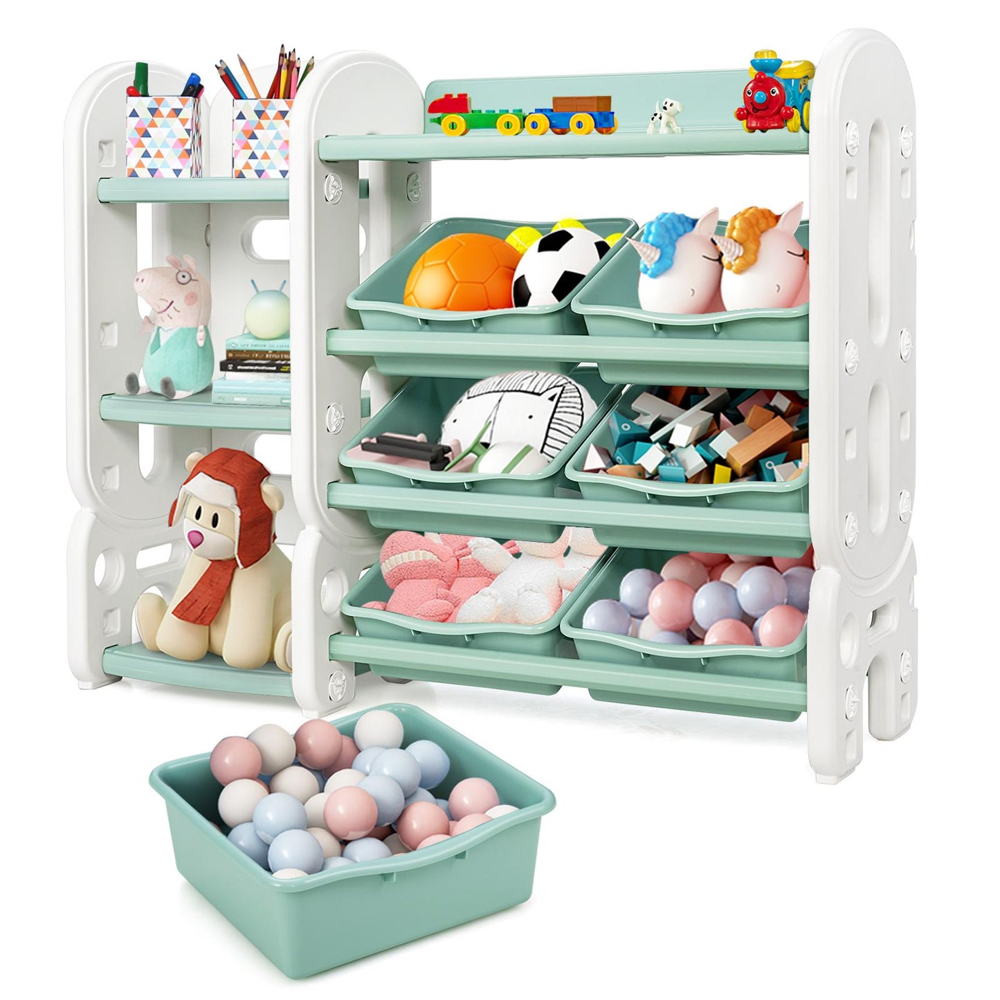 Giantex 4-Tier Kids Toy Storage Organizer, 2-in-1 Toddler Furniture Unit for Playroom Daycare