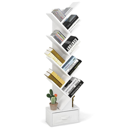 Giantex 6-Tier Geometric Bookcase  w/Cabinet, Freestanding Display Shelves  w/Anti-Tipping Device, Wood S-Shaped Bookshelf