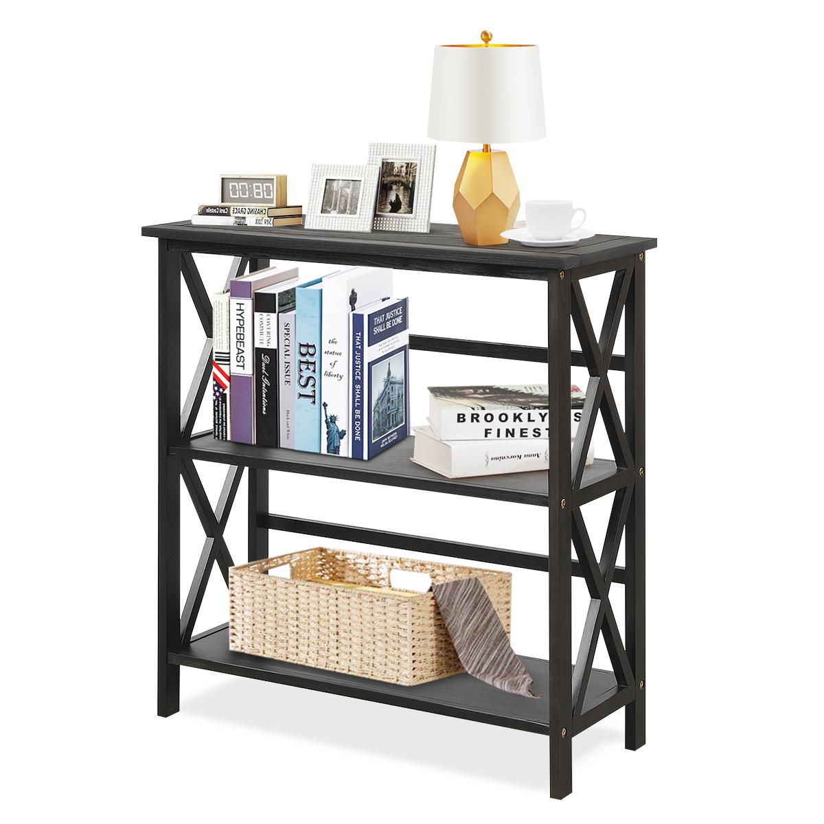 Giantex 3-Tier Bookcase & Bookshelf, Stable Open Storage Shelf w/Solid Wood Frames & X-Design for Home Office