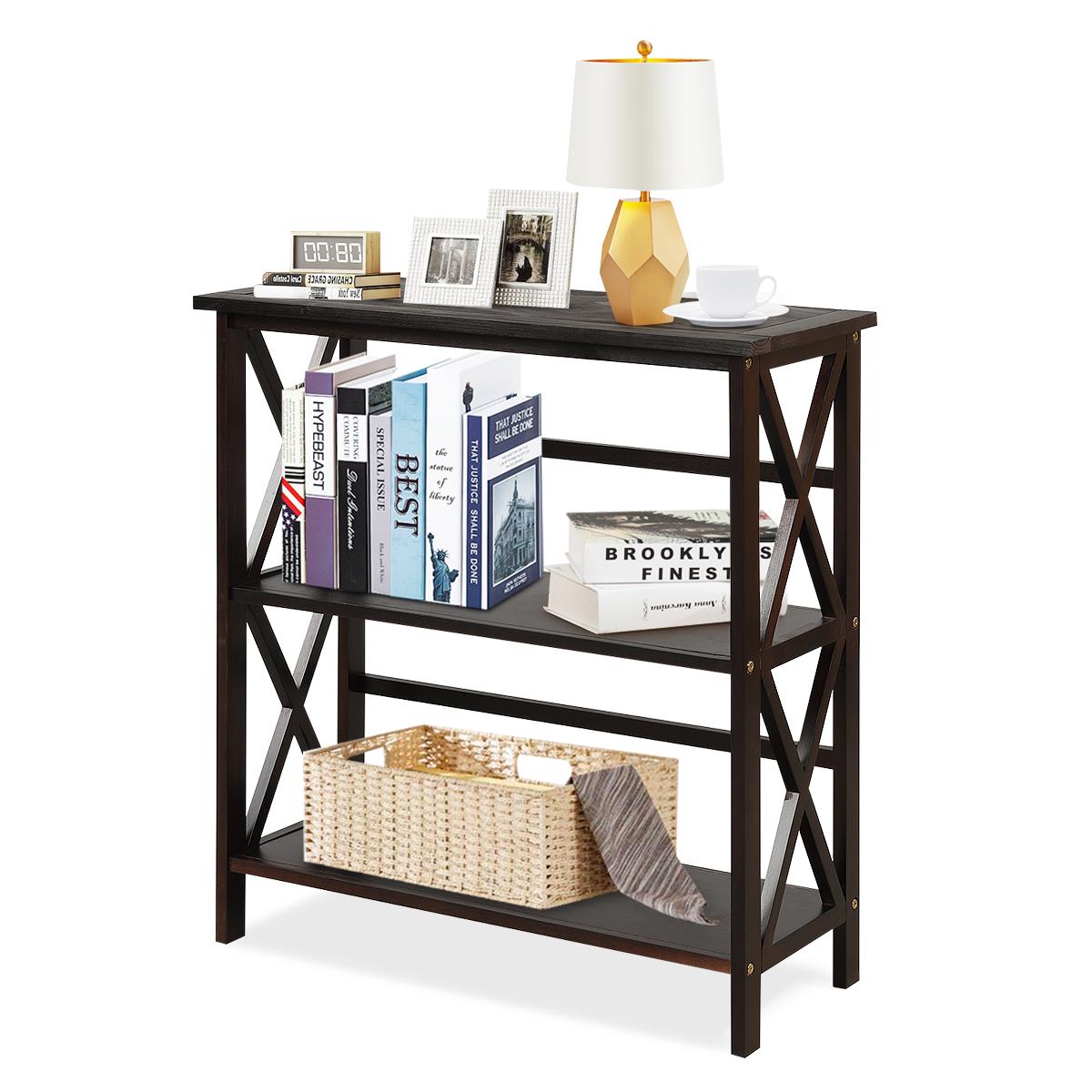 Giantex 3-Tier Bookcase & Bookshelf, Stable Open Storage Shelf w/Solid Wood Frames & X-Design for Home Office