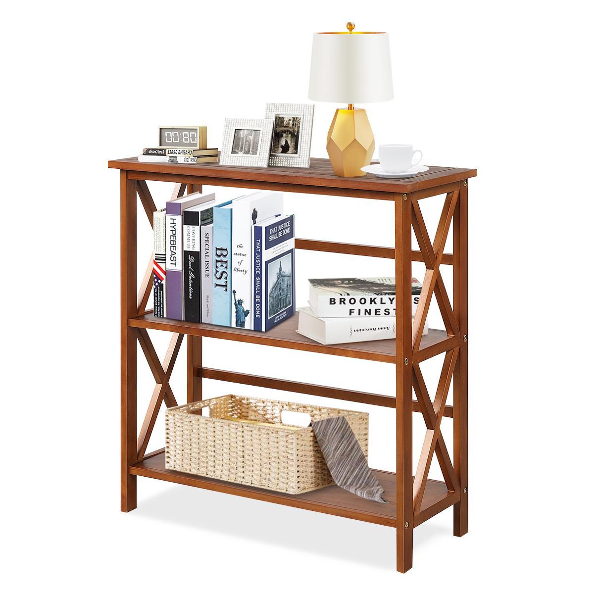 Giantex 3-Tier Bookcase & Bookshelf, Stable Open Storage Shelf w/Solid Wood Frames & X-Design for Home Office
