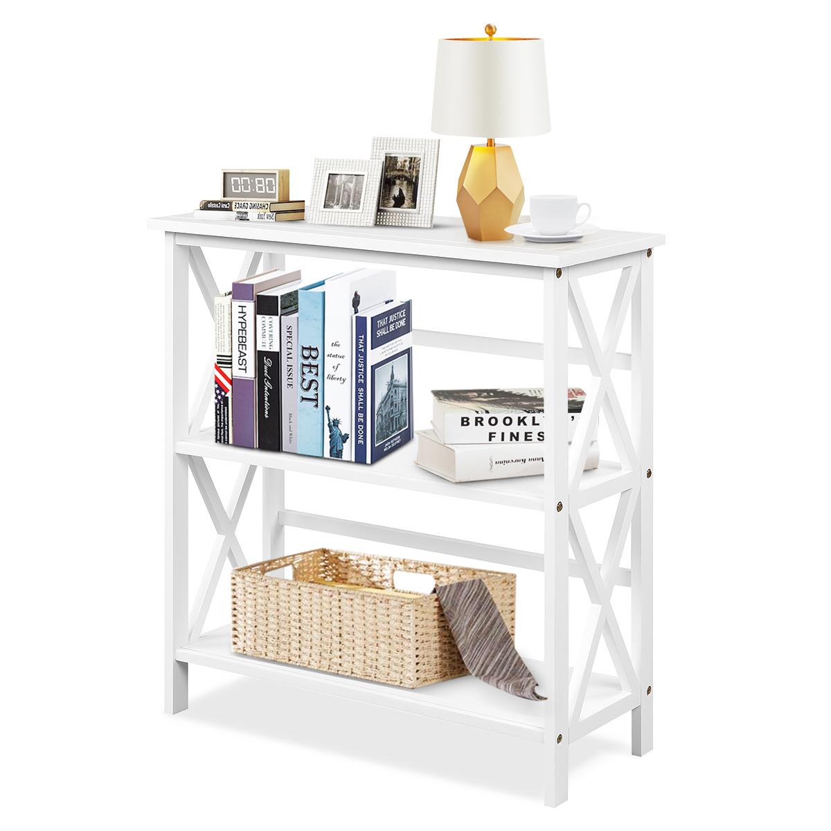 Giantex 3-Tier Bookcase & Bookshelf, Stable Open Storage Shelf w/Solid Wood Frames & X-Design for Home Office
