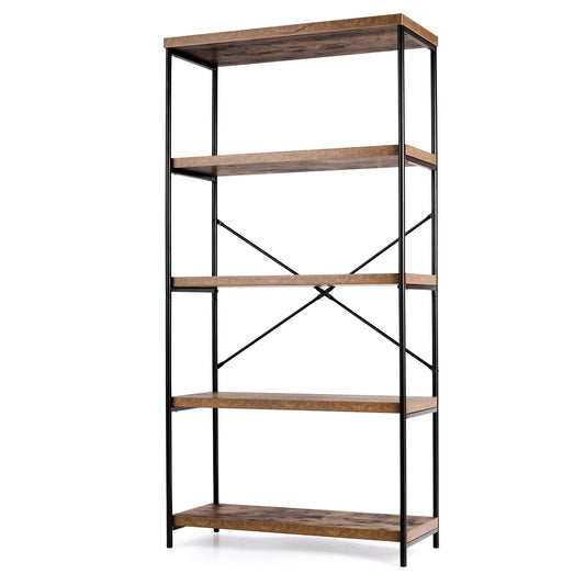 Giantex 4-Tier Bookshelf, Display & Storage Organizer w/Ample Space & Iron Frame, Vintage Storage Shelves for Home Office, Brown