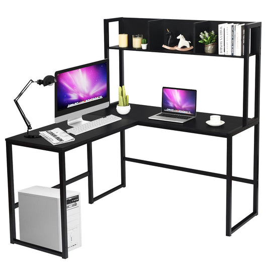 Giantex L-Shaped Desk, Space Saving Corner Desk, Industrial Computer Workstation  for Home Office, Black
