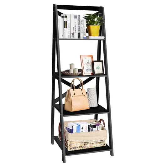 Giantex Modern 4-Tier Ladder Shelf, Free Standing Wooden  Bookcase, Organizer Shelf for Living Room Kitchen Office