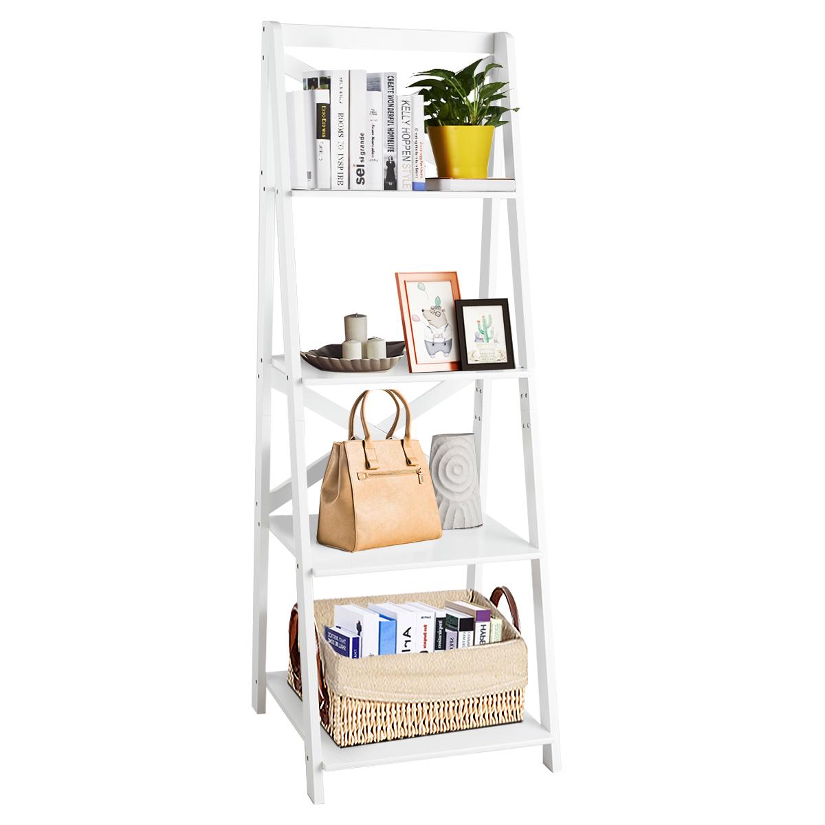 Giantex Modern 4-Tier Ladder Shelf, Free Standing Wooden  Bookcase, Organizer Shelf for Living Room Kitchen Office