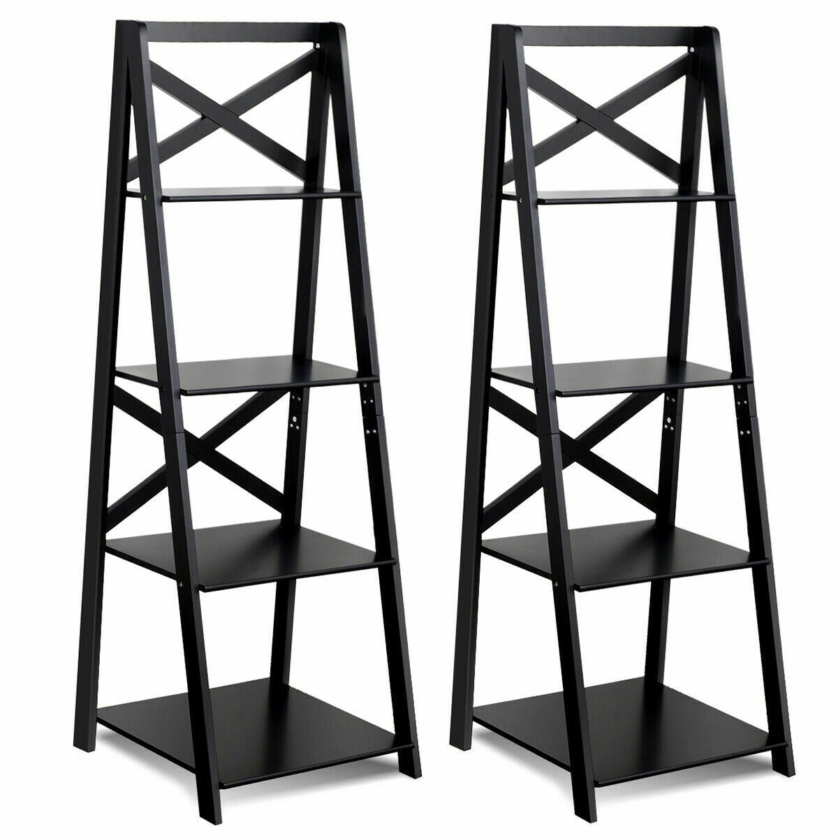 Giantex 2PCS Modern 4-Tier Ladder Shelf, Free Standing Wooden  Bookcase, Organizer Shelf for Living Room Kitchen Office