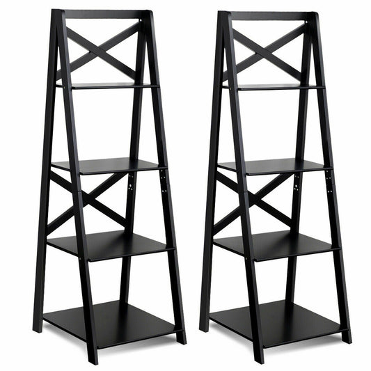 Giantex 2PCS Modern 4-Tier Ladder Shelf, Free Standing Wooden  Bookcase, Organizer Shelf for Living Room Kitchen Office